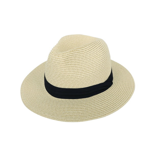 Large Brim Summer Panama Hat Fedora Straw Flat Brim Beach Sun  For Men or Women 